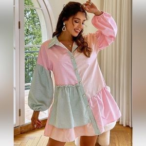 Long sleeve colorful button down dress